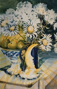 Margrieten in een Blauwe Kan met een Maanlamp door Joan Thewsey